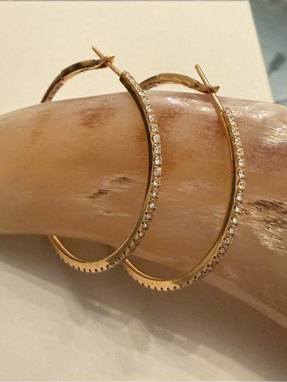 18K Rose Gold Inside Out Hoop Earrings w/ 1.4 cts Diamonds, VGUC, Retail $3,000